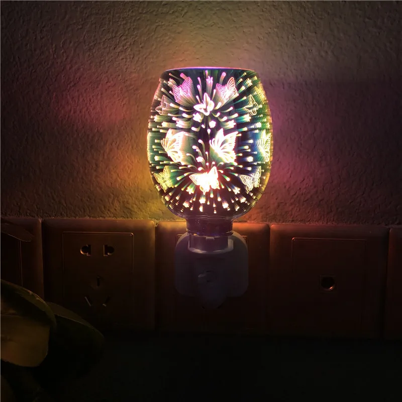 Plug-in Aromatherapy Wax Heater Night Lights Lamp With 3d Butterfly Effect Decorative For Home Decor Flameless Wax Melting Light