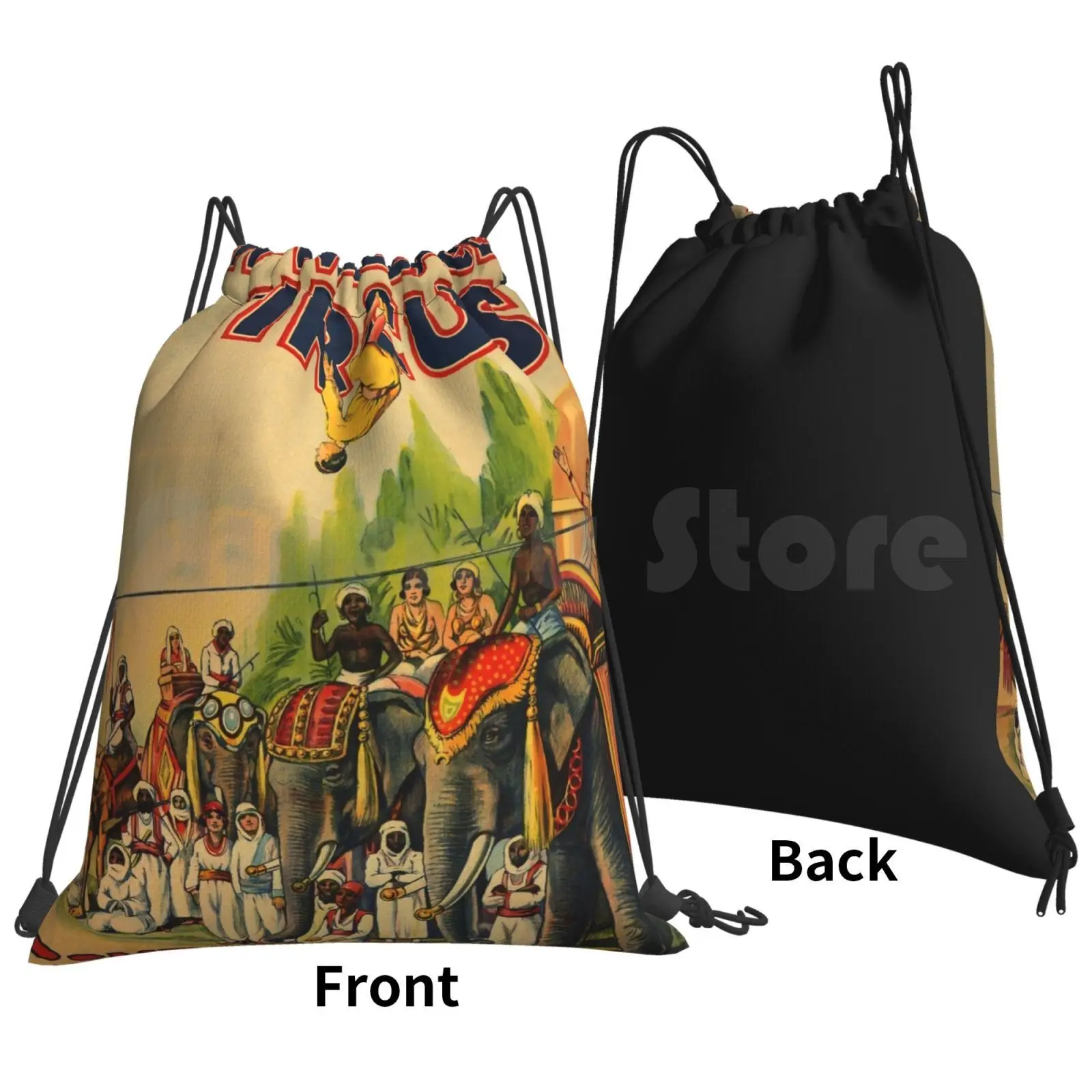 Vintage Circus Poster-Hagenbeck Wallace Circus Backpack Drawstring Bags Gym Bag Waterproof Vintage Circus Circus India