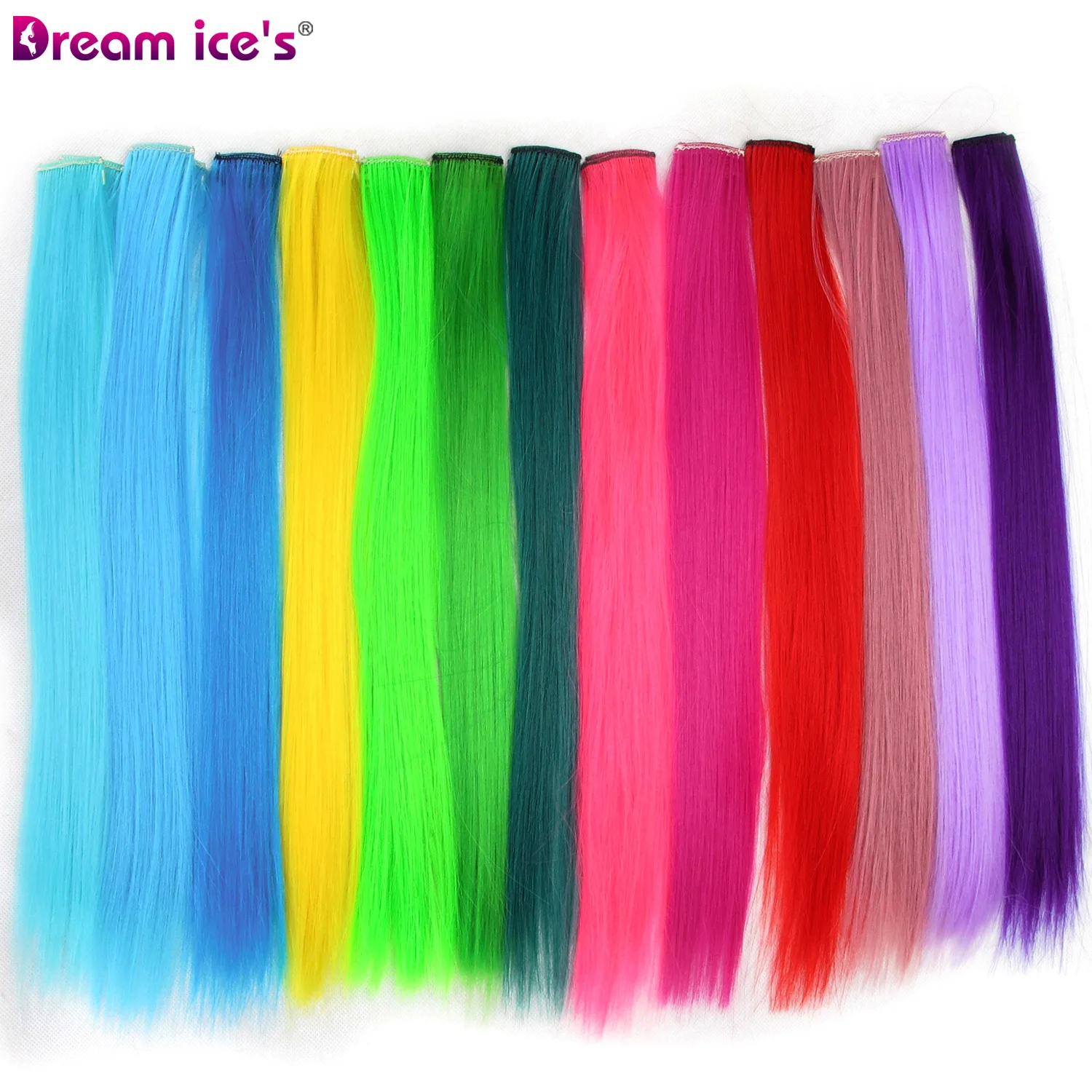 Synthetic Long Single Clip In Hair Extensions One Piece Pink Rainbow Color Fashion Straight Hairpiece For Women And Girl