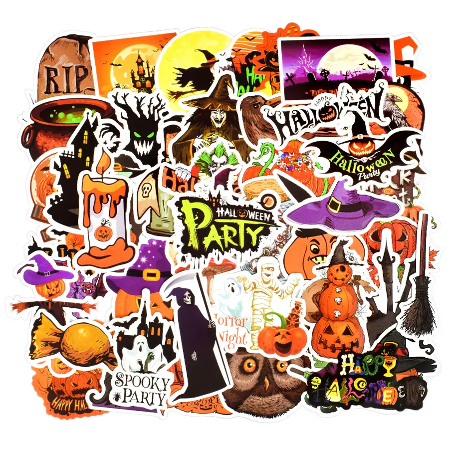 50 PCS Halloween Sticker for Kids Pumpkin Midnight Castle Rave Party Funny Anime Decal Stickers DIY Laptop Scrapbook Car Sticker