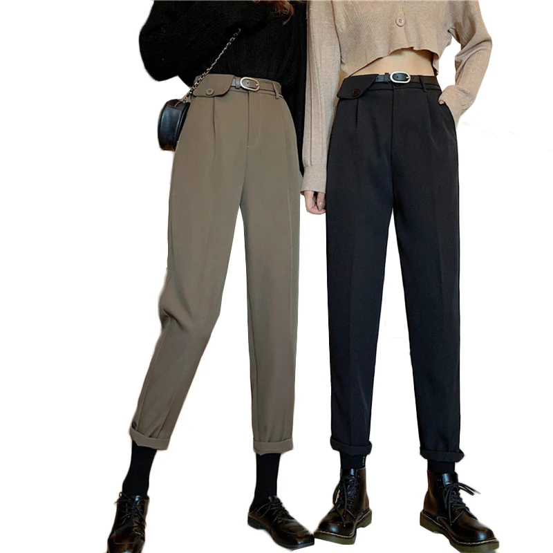 

New Autumn Retro High-waist Pants Women Thin Cigarette Pants drape Nine-point Pants Black Women's Casual Pants Straight Pants