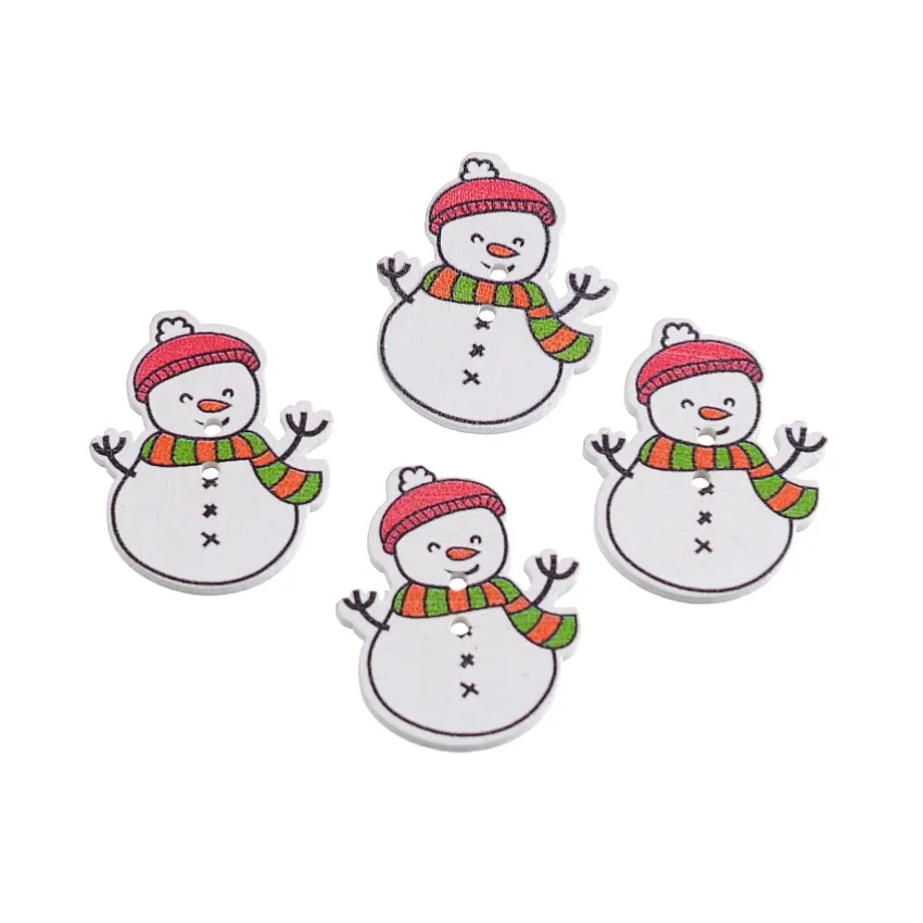 Free Shipping Retail 10Pcs 2 Holes Snowman With Hat Christmas Wood Sewing Buttons Scrapbooking 27x33mm