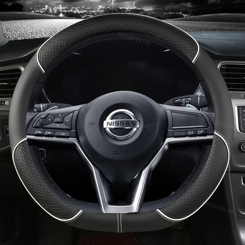 Pokrowiec na kierownicę samochodową typu D ze skóry PU do Nissana X-trail Qashqai Rogue Sport Rogue 2017 2018 2019 2020 2021 Altima Versa