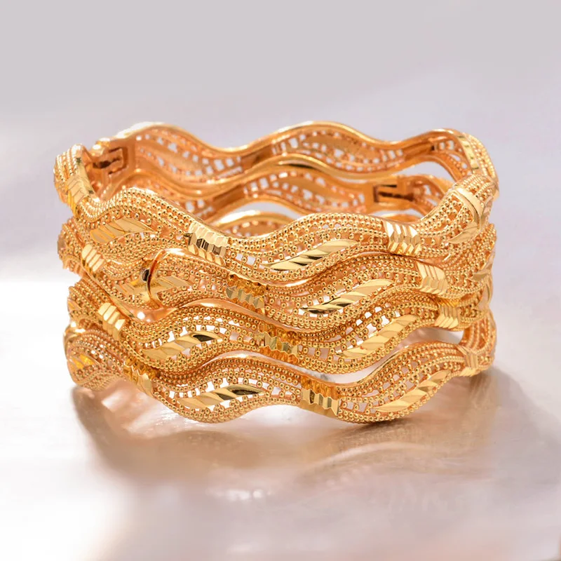 

24k 4Pcs/lot Gold Color Bresslate Bangles for women gold bracelets wedding party Bridal jewelry joias ouro Factory Price Vint