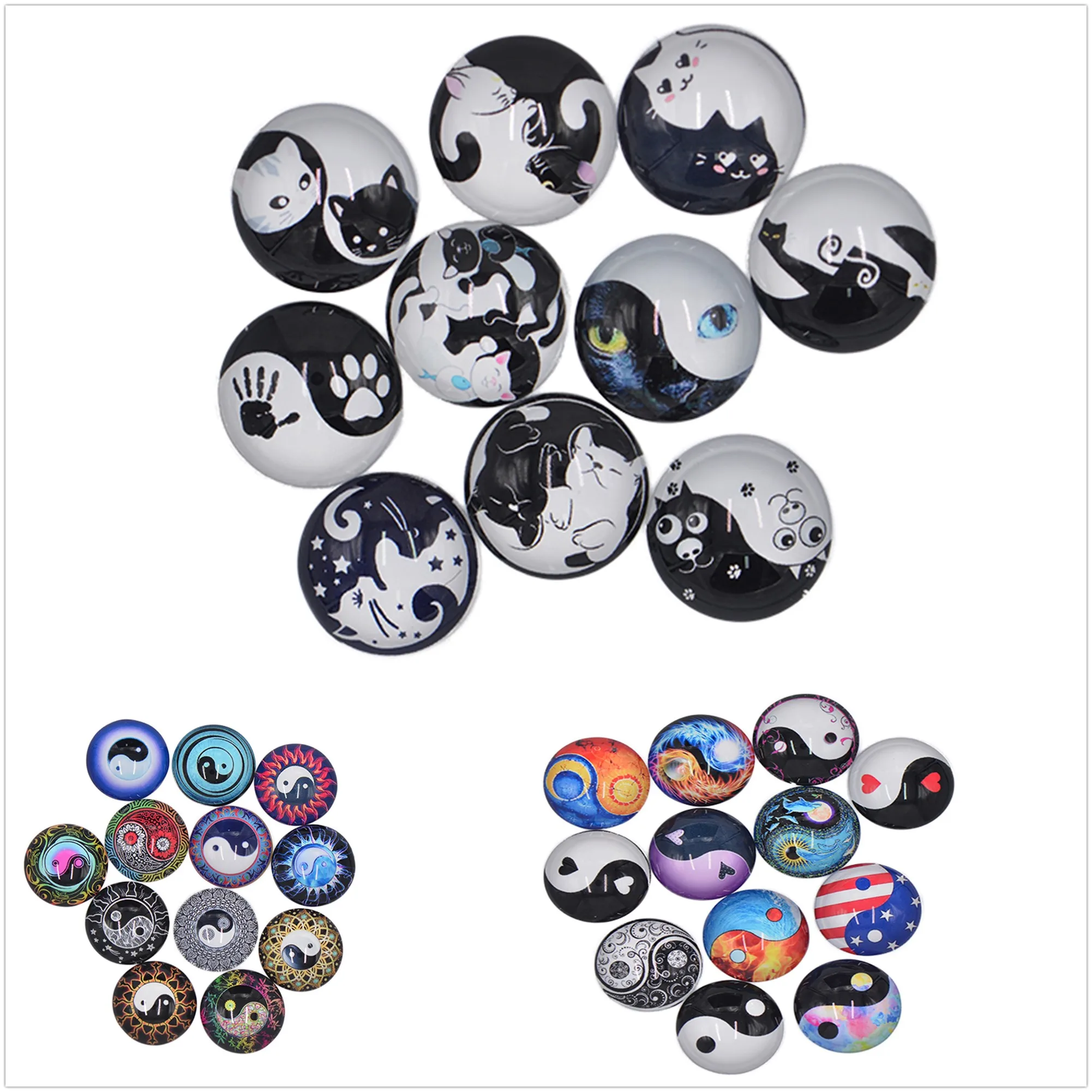 24 pcs/lot high quality mix 8-20mm round chinoisure tai chi glass recave corner flat back photo relief DIY accessories