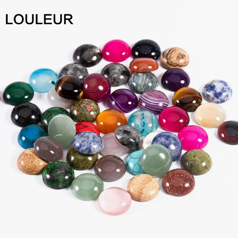 Louleur 10pcs/lot Natural Stone Cabochon 4 6 8 10 12mm 25 Patterns for DIY Ring Earring Bracelet Necklace Making Jewelry Finding