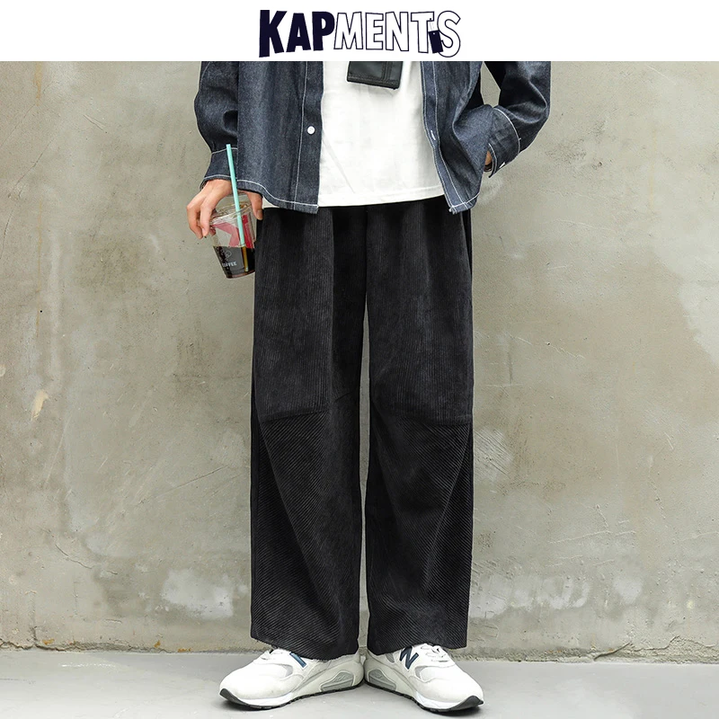 KAPMENTS Men Corduroy Harajuku Wide Leg Pants 2023 Overalls Mens Japanese Streetwear Sweatpants Male Korean Casual Joggers Pants