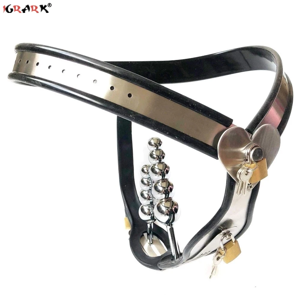 Stainless Steel Chastity Belt Cage Metal Lock Device Panties Anal Beads Butt Plug Dildo BDSM Bondage Sex Toys for Women Adults