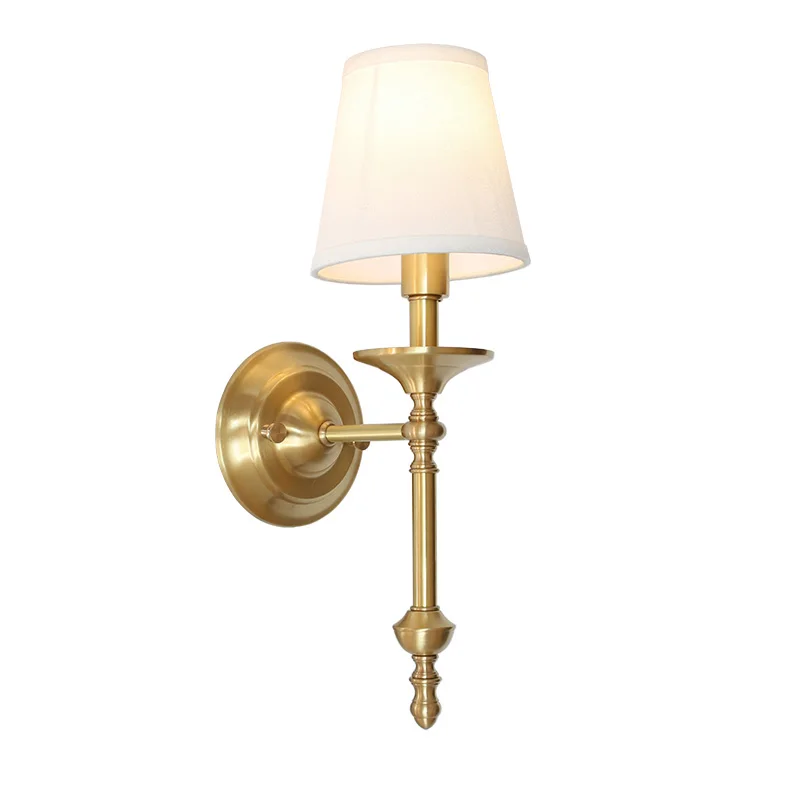 American Style 2 Arms Copper Wall Lamp E14 6W Led Light Traditional Bedroom Corridor Livingroom Teahouse Art Decorate Light