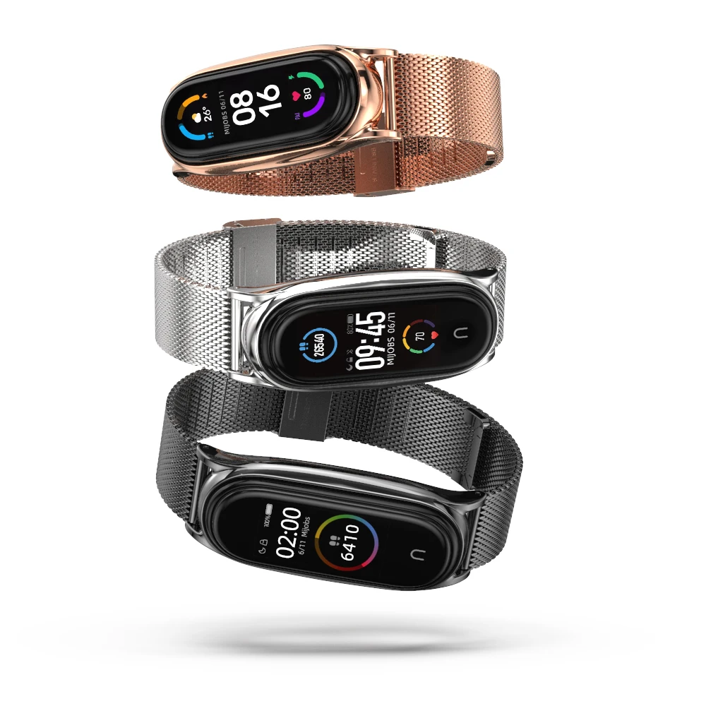 สําหรับMi Band 7 6 5 4 3 โลหะสแตนเลสCorrea Xiaomi Mi Band 6 สายMiband 5 สายรัดข้อมือสร้อยข้อมือNFC Global Version