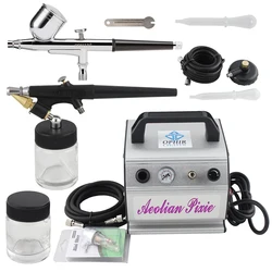 OPHIR 2 Airbrushing Guns & 110V 220V Air Compressor Dual Action Airbrush Set for Nail Art Body Paint Model Hobby _AC088+004+071