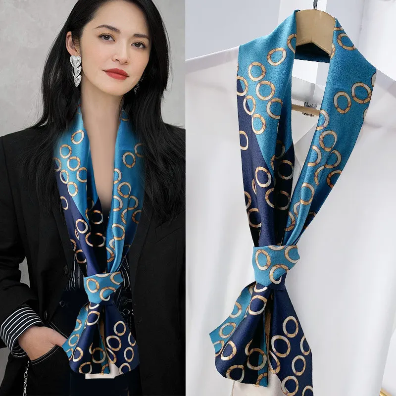 HOT Sale Luxuary Brand Spring Koreaon Scarfs Narrow Long Striped Satin Scarf For Women Elegant Ladies Scarves Femme Neck Scarf