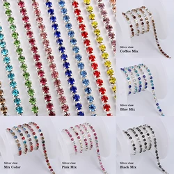 3 yards sewing dense silver rhinestone cup chain multicolor crystal chain SS6-SS12 for clothing bag nail DIY accessories