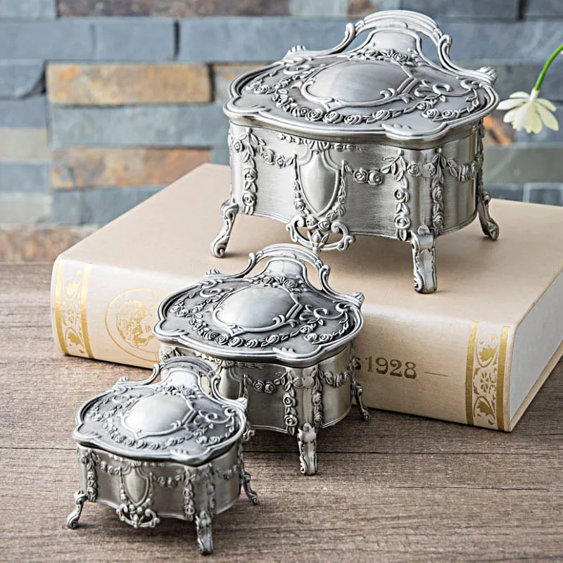 Luxury  Zinc Alloy Jewelry Box Ring Trinket Case Princess Gift Boxes Vintage Jewelry Organiser Christmas Birthday Gift