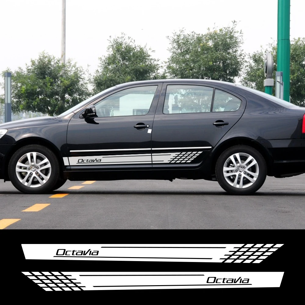 

2 шт. автомобильные боковые наклейки на двери для Skoda Octavia 1 2 3 Mk2 аксессуары автомобильные длинные юбки полосы спортивные наклейки