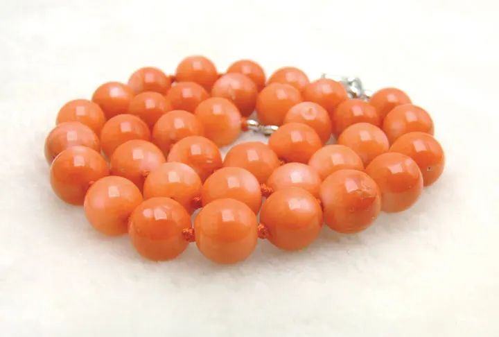 Qingmos Fashion 12-14mm Round Natural Orange Coral Necklace for Woman 18 inch Chokers Necklace Jewelry With Ring Clasp nec5214