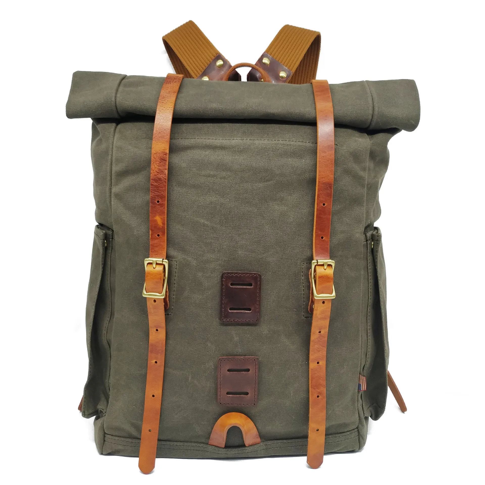 Waxed Canvas Backpack Hiking Camping Rucksack Men Trekking Large Laptop Bag 15 6 inches Vintage Leather Backpack