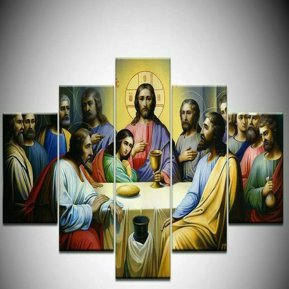 

Wall Art Pictures Home Decor Modern HD Prints 5 Panel Jesus Disciples The Last Supper Painting Allah The Qur'an Canvas Poster
