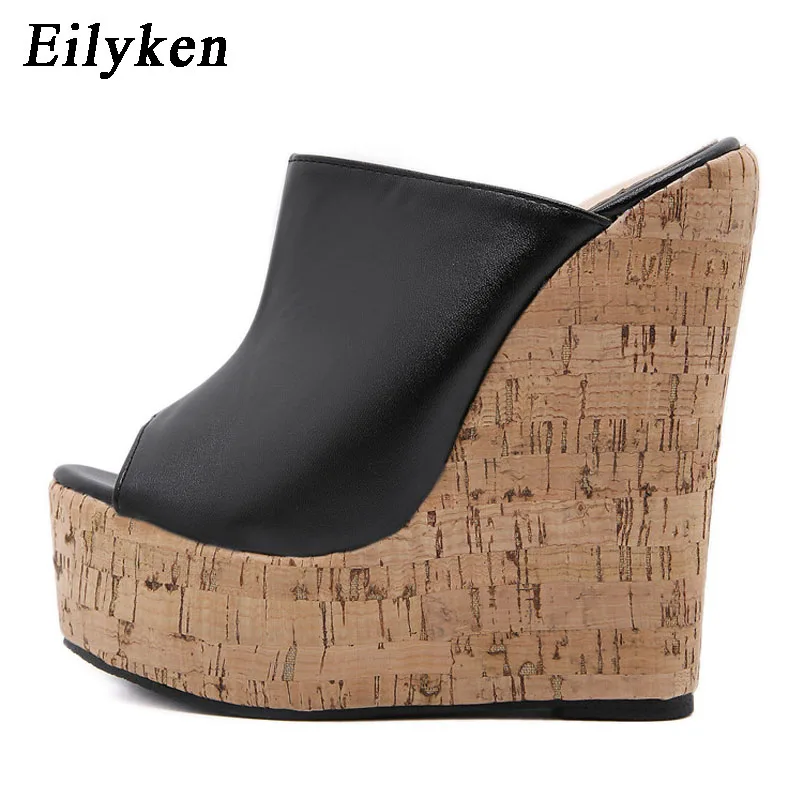 Eilyken New Fashion Peep Toe Platform Wedge Slippers Woman Sexy Super High Heels  Sandals Mules Summer  Shoes Size 35-42