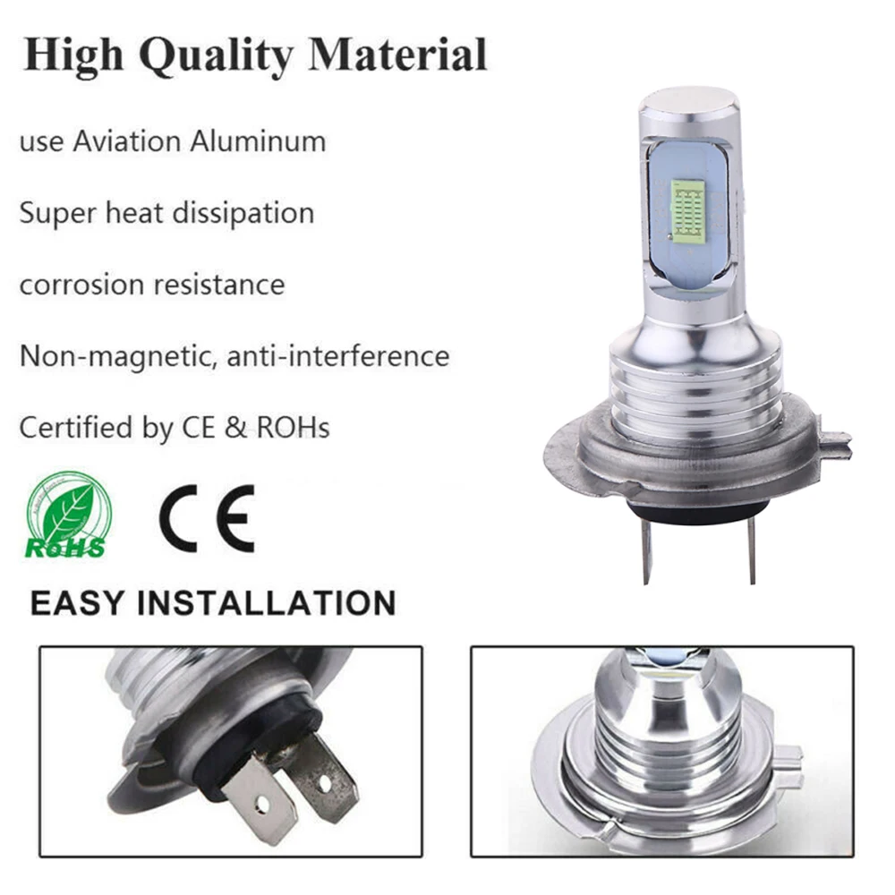 2Pcs H4 H7 H11 Universal 6500K Motorcycle Headlight Fog Light Lamp CSP LED Bulb Hi-Lo Beam Wireless Direct Install