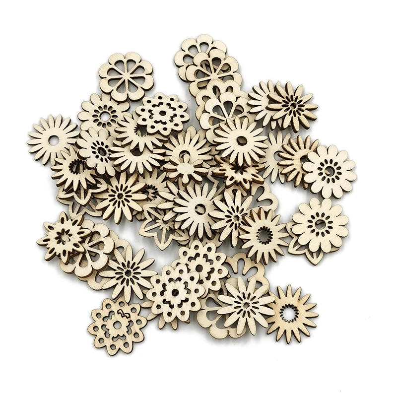 20pcs Unfinished Wooden Mixed Flower Wooden Cutout Discs Crafts Art DIY Decoration