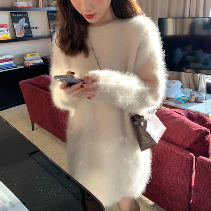 

Mink Cashmere Sweater Women Pullover Loose Outside Wear Slouchy style All Over Bat Sleeve top Dress