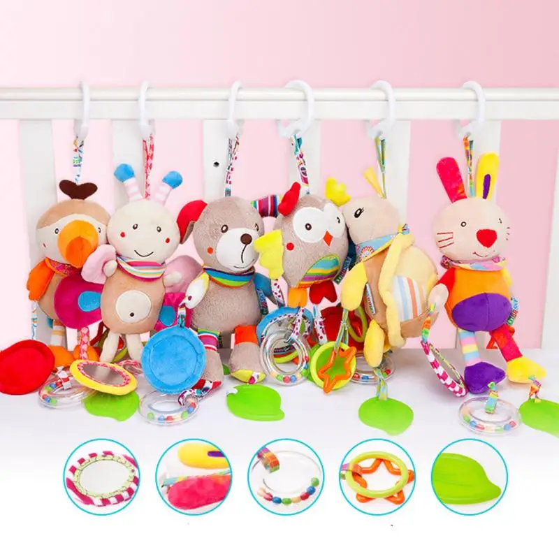 Cute Cartoon Animal Mobile Rattle Stroller Crib Bed Hanging Toy Hand Bells for 0-12 months Newborn Infant Baby Plush Bell Toys