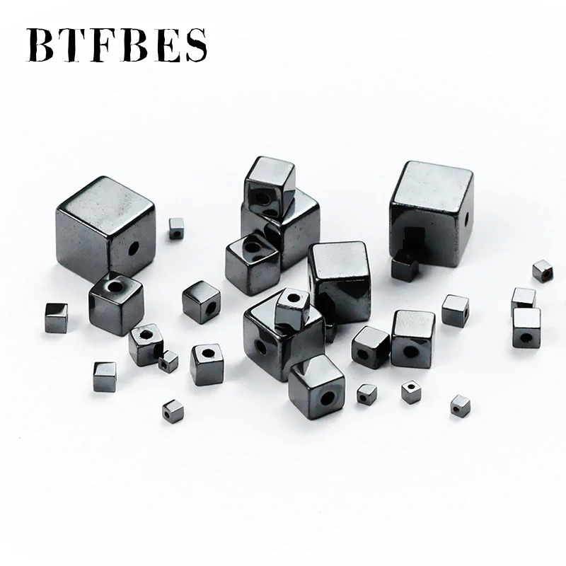 BTFBES pietra naturale Nero Ematite borda il cubo quadrato di Fascino Allentato del Branello Del Distanziatore Per Il Braccialetto Dei Monili La