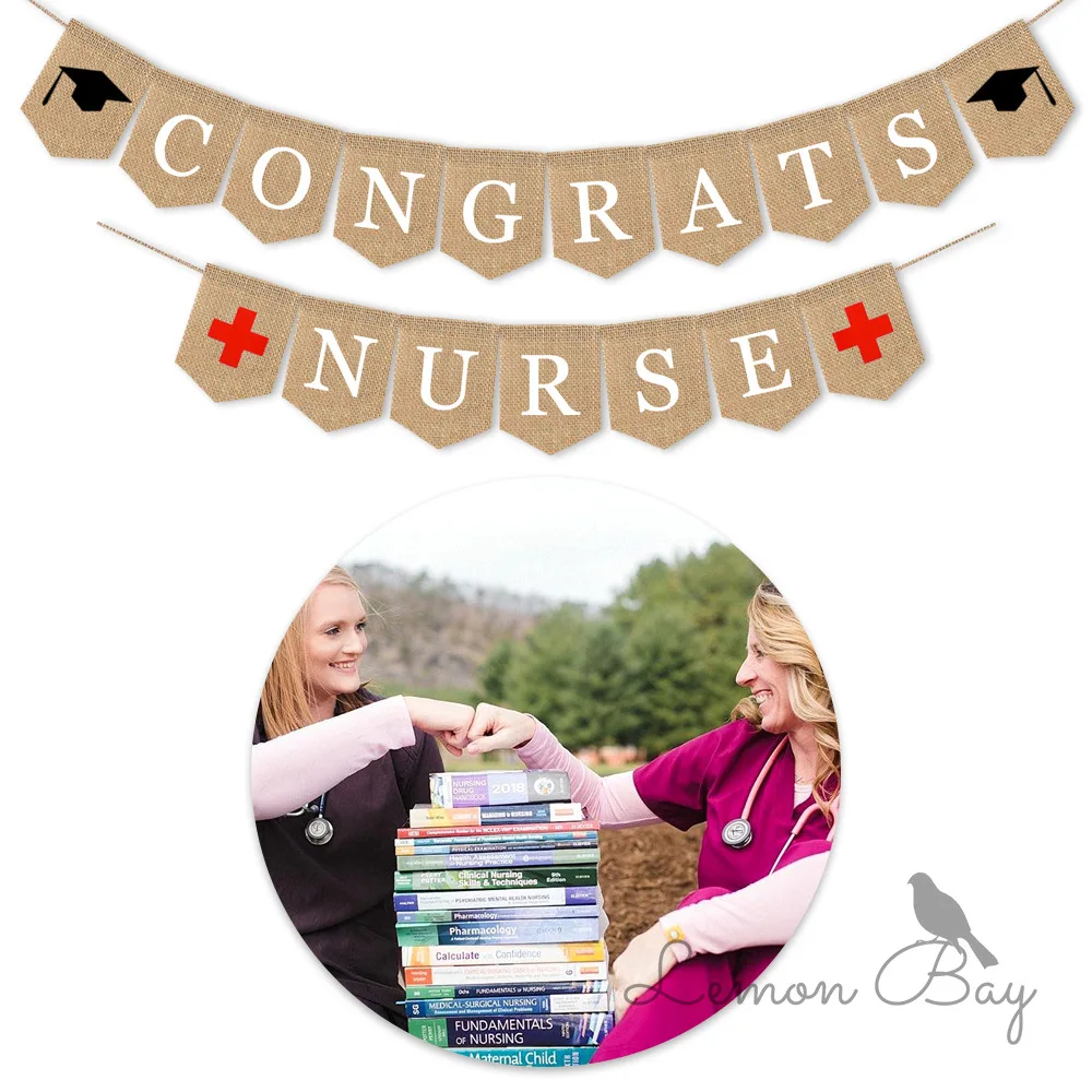 CONGRATS NURSE Nurse Festival Theme Party Decoration Pull Flag Burlap Banner