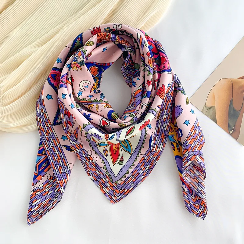 Big Square Designer Brand Spring Scarves New Women Silk Square Scarf Bubble Printed Fashion Lady Shawls Leaf Bird Femme Hijab