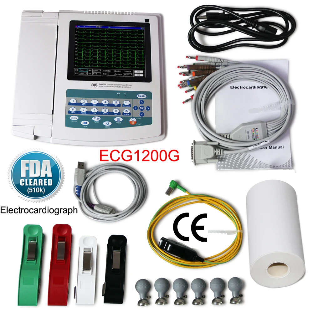 

ECG1200G ECG Machine Digital Electrocardiograph 12 Channel 12 Lead Waveform EKG Monitor PC SW Thermal Printing System ECG1200G