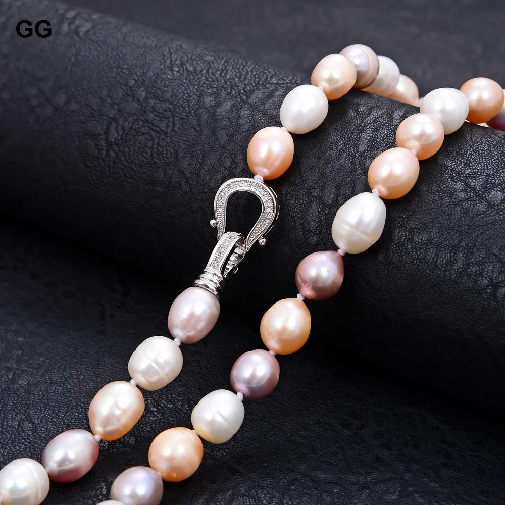 natural Freshwater Pearl Pink Purple White Rice Mixed Color Pearl Choker Necklace cz pave clasp For Women Girl Jewelry Gift