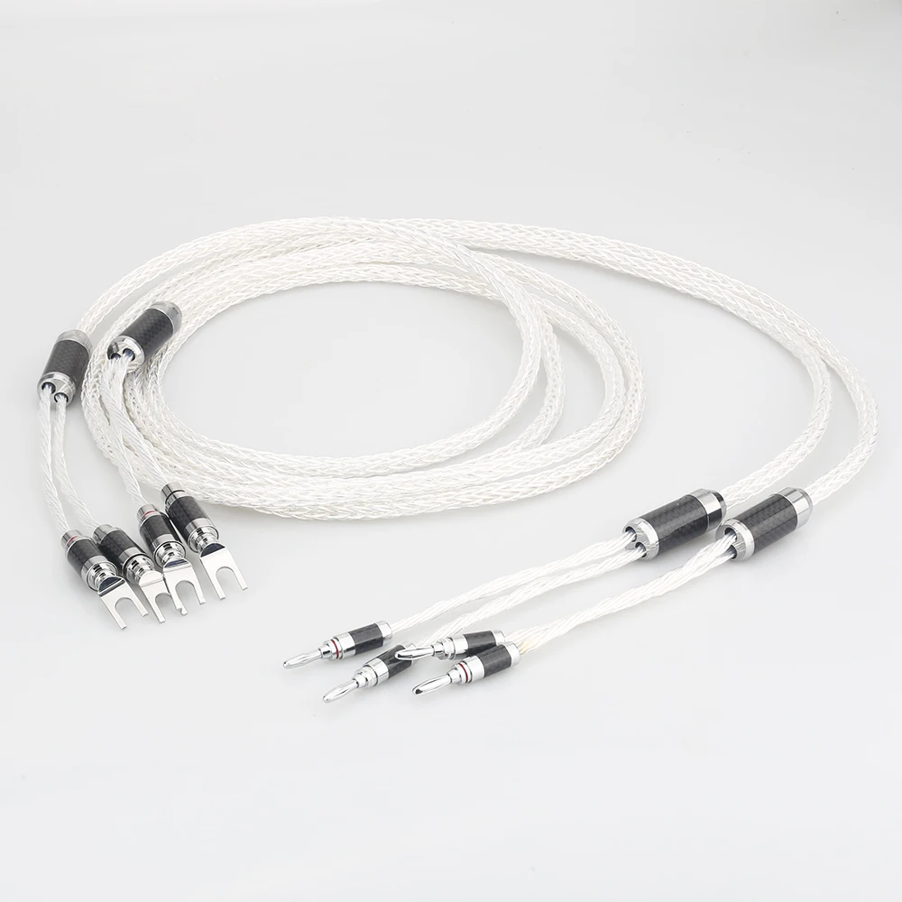 

8ag Silver plated OCC Hifi Speaker Cable Banana to spade plug Hi-end Speaker Wire for Loudspeaker Amplifier and CD