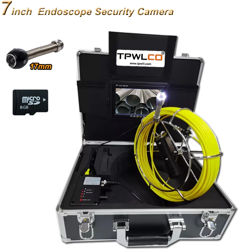 

Hot 17mm Waterproof Endoscope Pipe Camera 20-50m Cable 7" Display Sewer Mini Security Video Inspection System With DVR Recorder