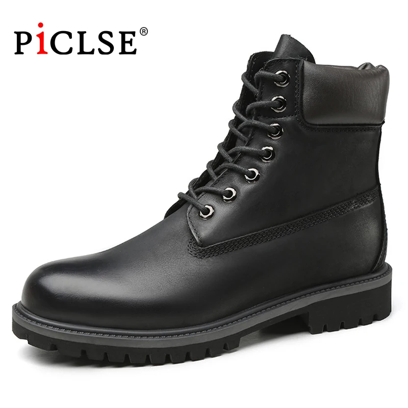 PICLSE Luxury Brand Natural Cow Leather Men Winter Boots Handmade Classic Retro Men Boots Genuine Leather Men Women Winter Shoes