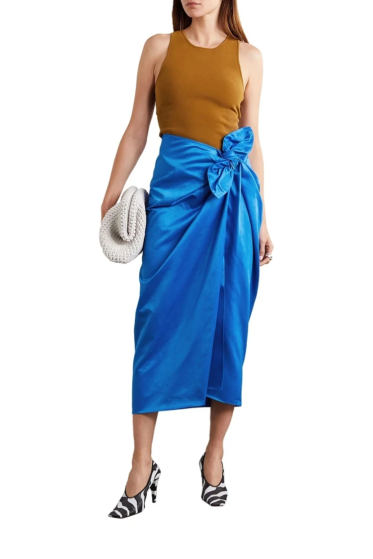 Smooth Satin Skirt Bow Waist Zipper Skirts Tie Detailed Cotton And Cupro Blend Satin Midi Skirt Any Color Custom Long Skirts