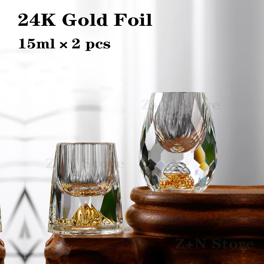 Luxury Crystal Glass Vodka Glass Sake Shochu Glass Bar Bullet Glass Liqueur Double Bottom Gold Foil Glass Tea Cup High-end Gifts
