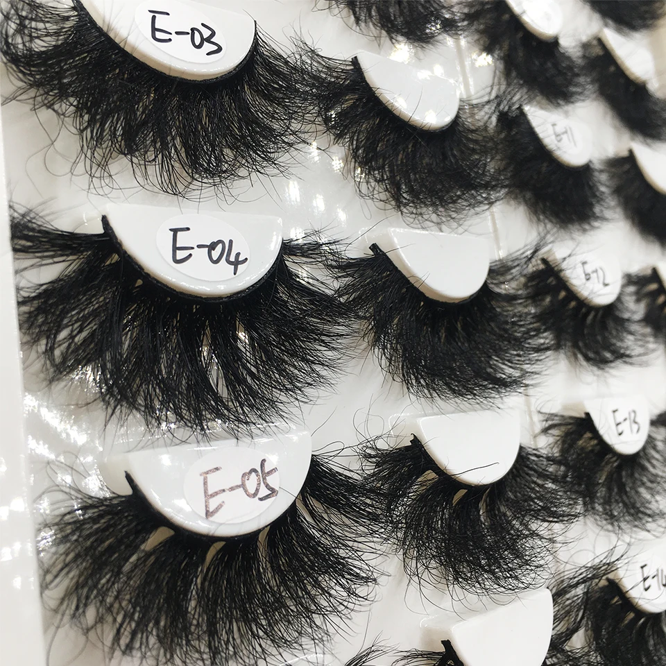 สีแดงไซเรน Mink Eyelashes 25มม.1คู่ปุย Messy 3D ขนตาปลอมขนตาธรรมชาติยาวขายส่งแต่งหน้า Mink ขนตา