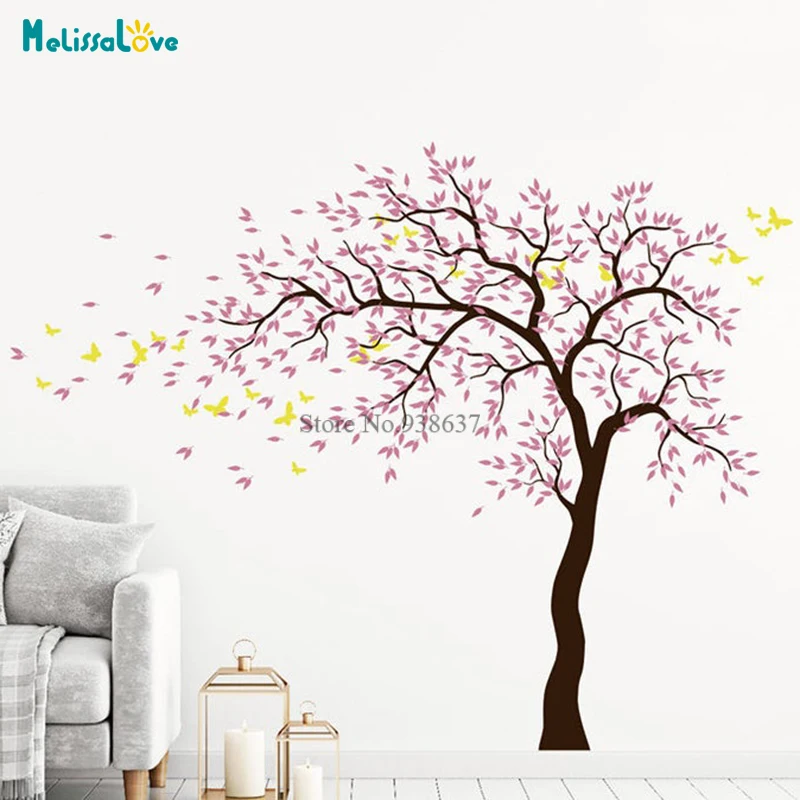 DIY Cherry Blossoms Tree With Butterflies wall decals Room Decal For Baby Room Nursery Removable Vinyl Wallpaper BB773