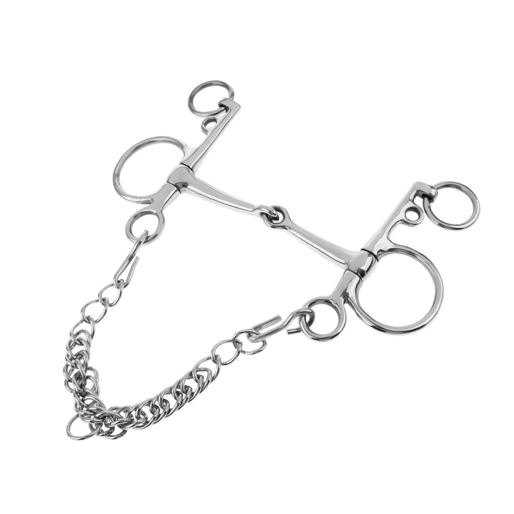 5'' Durable Stainless Steel Horse Bit With Curb Chain and Hooks Snaffle Horse Riding Accessories