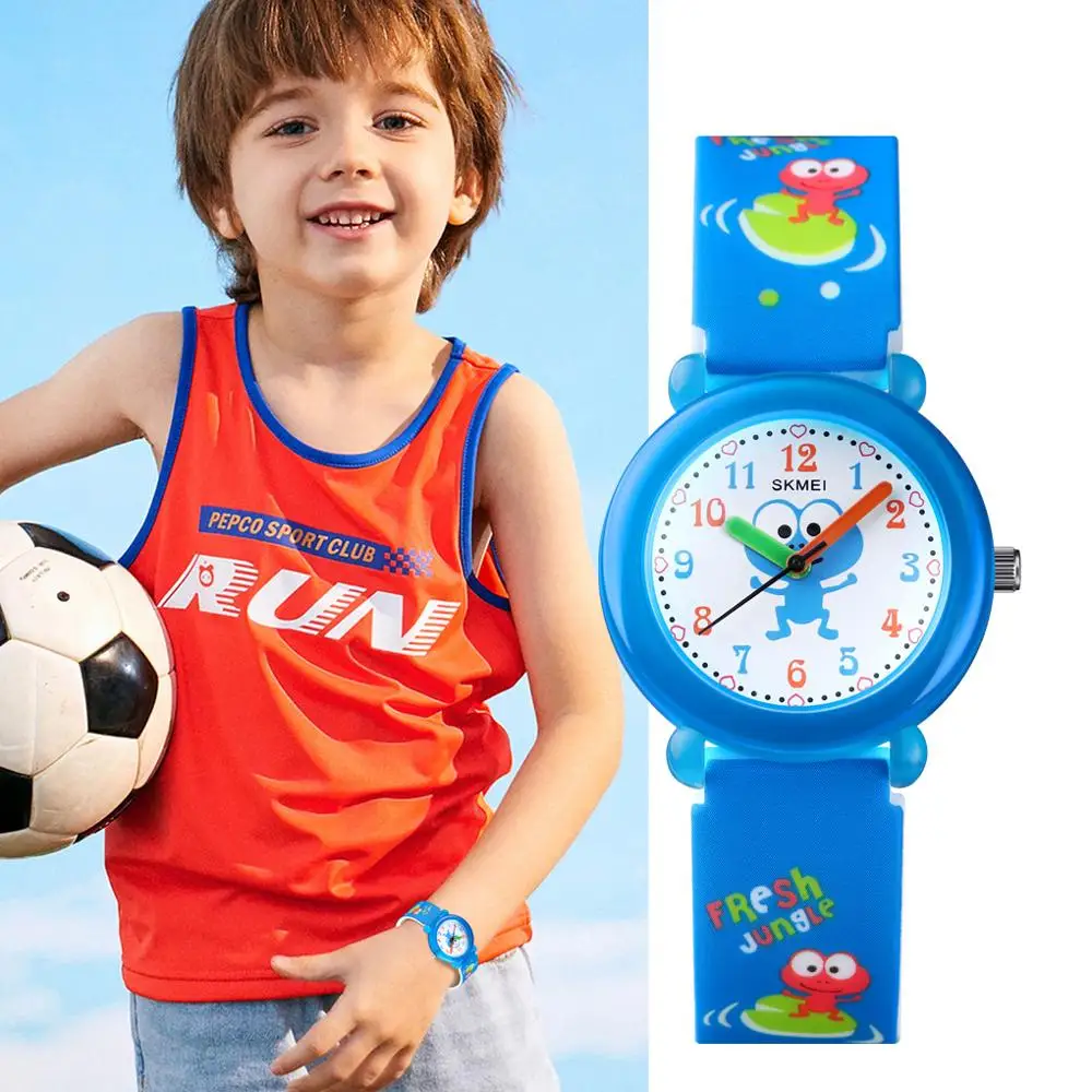 SKMEI-Reloj de pulsera de cuarzo para niños y niñas, cronógrafo impermeable con esfera de dibujos animados, correa de silicona, a la moda