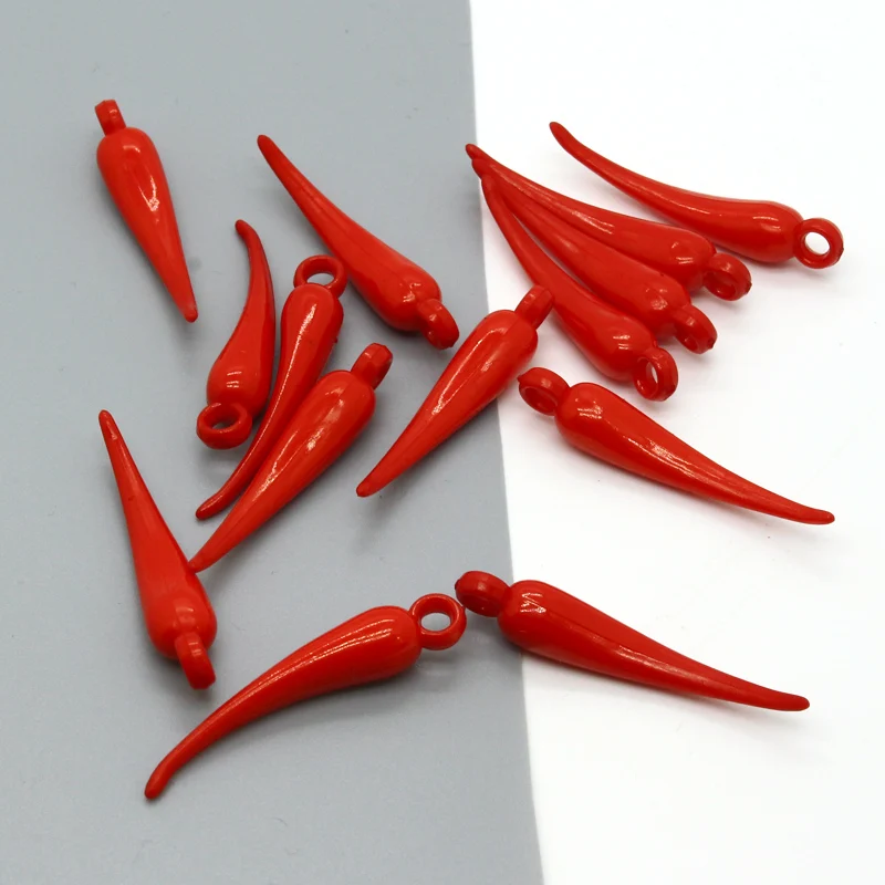 10pcs 40mm Red Chili Long Earrings Resin Charms Cool Vegetable Food Pendants For Necklace Keychain DIY Accessory Jewelry Make