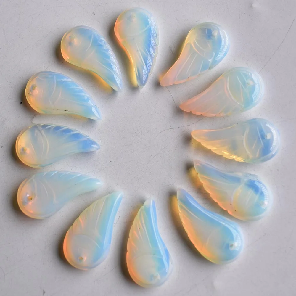 Wholesale 12pcs/lot Fashion top quality opal stone  carved angel wings charms pendants for jewellery making free shipping