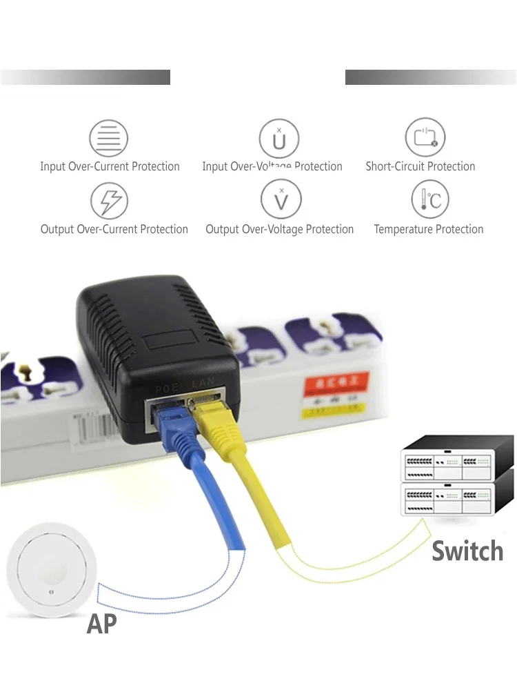 HKBTM POE 인젝터 48V 24V 12V 24W EU US UK AU 플러그 CCTV IP 카메라 전원 공급 장치, 이더넷 어댑터 전화 AP