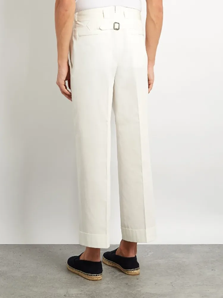 Pantalones informales para hombre, pantalones informales blancos con cinturón de personalidad que pueden aflojar el espectáculo de moda, nuevos