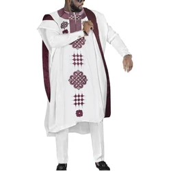 H&D Bordado Dashiki Agbada Homens Roupas Tradicionais Africanas Ankara Roupa Capa Camisa Calças 3 PCS Terno Conjuntos Muçulmanos