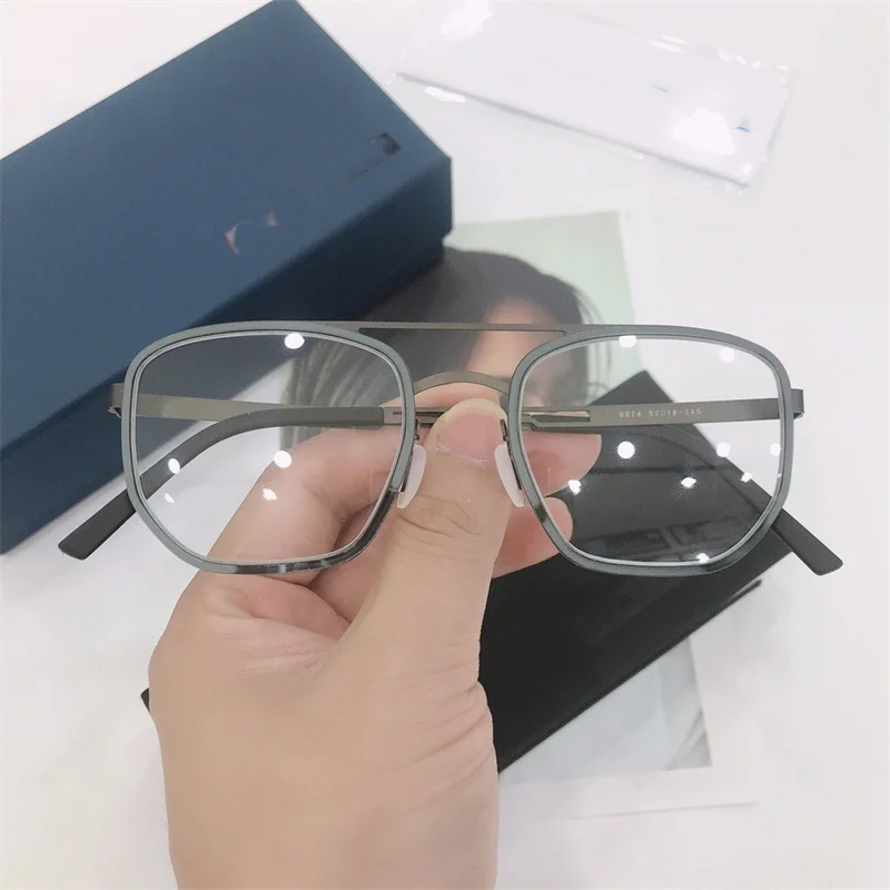 

2021 Denmark New Glasses Frame Men and Women Double Beam Titanium Retro Eyeglasses Ultra-light Square 9874 Prescription Eyewear