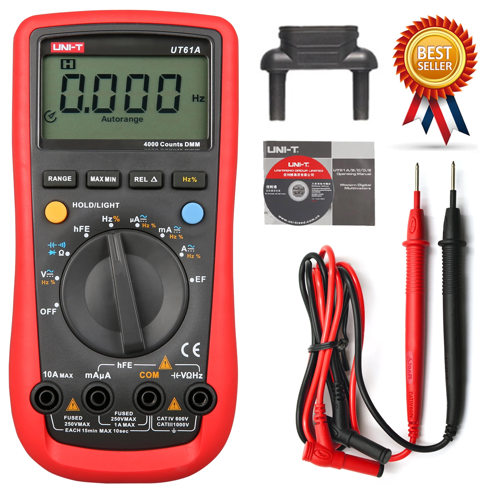 

UNI-T UT61A DMM Digital Multimeter Auto Range Data Hold AC DC Voltage Current Ammeter NCV Tester with LCD Backlight