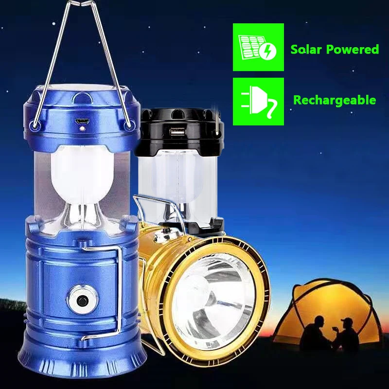 

Solar Power Portable Rechargeable Flashlight for Camping Hiking Emergency Lighting Folding Outdoor Flash light Camping Tent Lamp