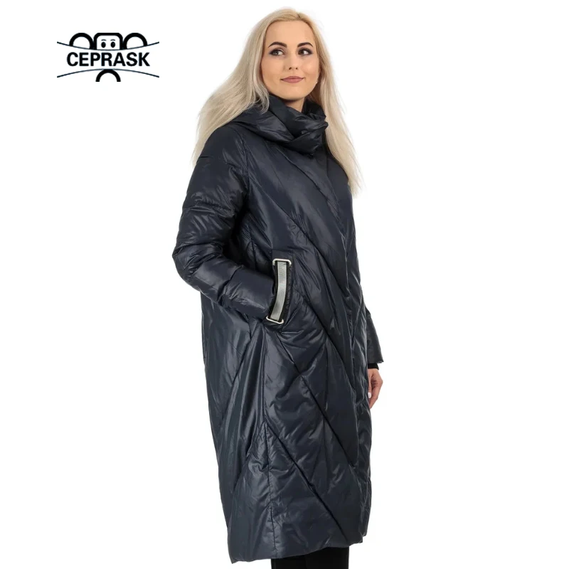 Imagem -02 - Ceprask-cabolsa Acolchoado com Capuz Feminino Parkas Longas e Quentes Sobretudo Solto Sobretudo Feminino Nova Moda Inverno 2023